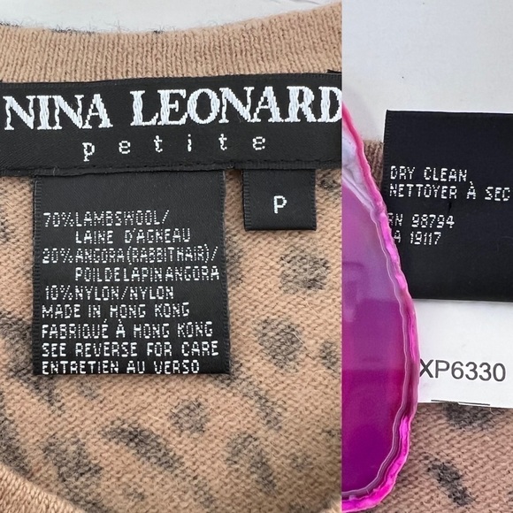 Nina Leonard Cheeta Print Cardigan Sweater Size S Lambswool Blend Lightweight - Picture 8 of 15